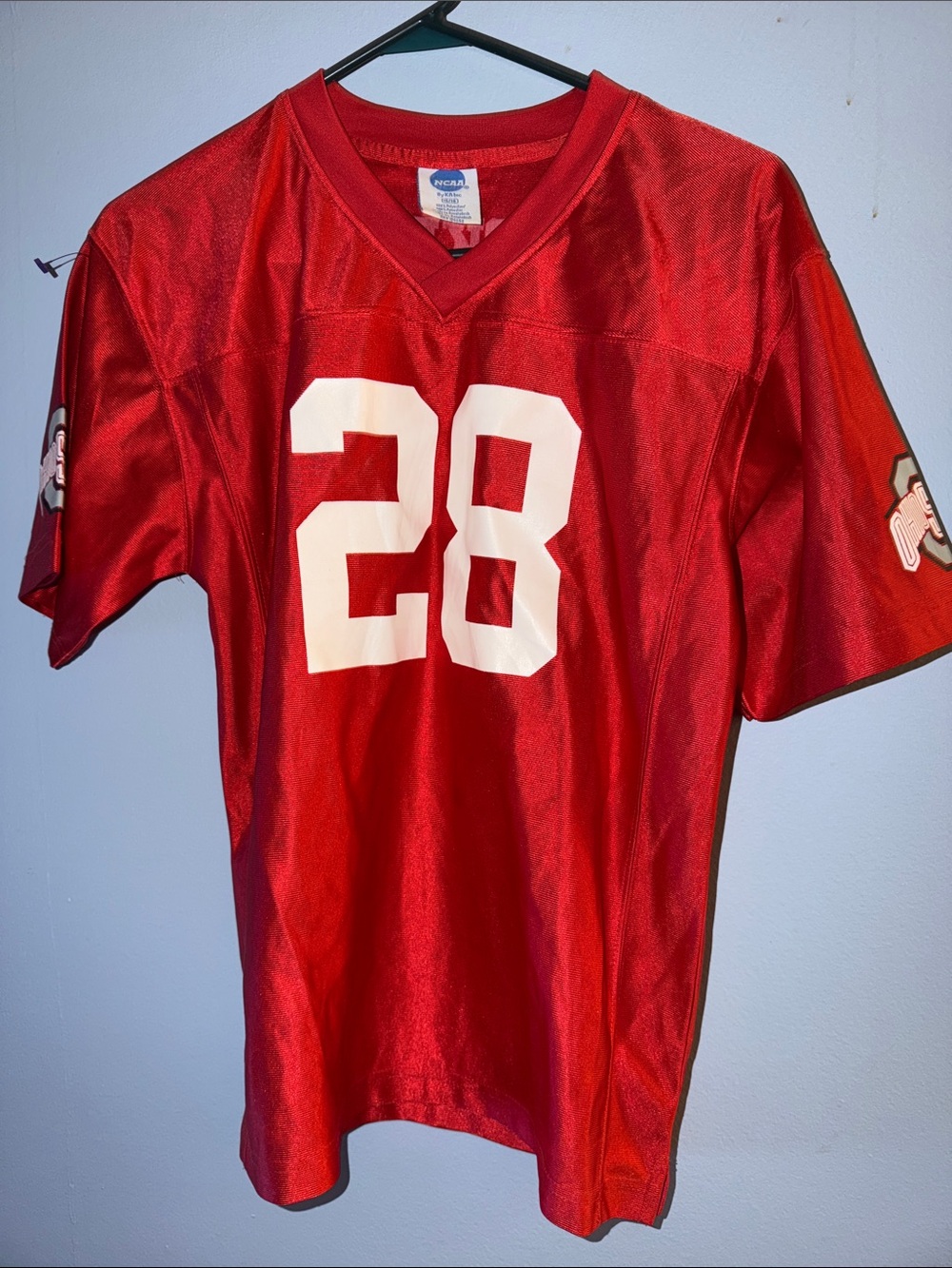 Ohio state Buckeye L NCAA Red Youth Football Jersey with White Number 28